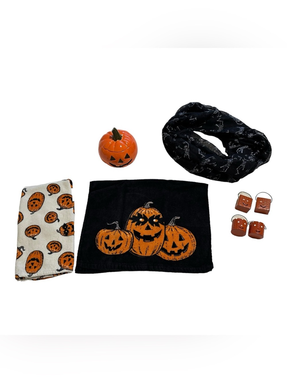 Halloween Pumpkin Decor |Scarf | Jack O Lantern Kitchen Towels Bundle 8 Pieces